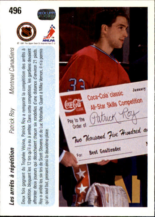 1990-91 Upper Deck French #496 Patrick Roy AS back image