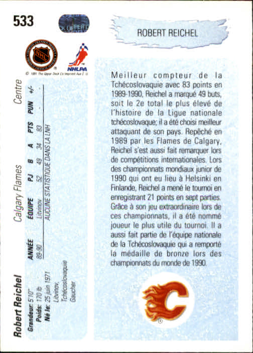 1990-91 Upper Deck French #533 Robert Reichel YG RC back image