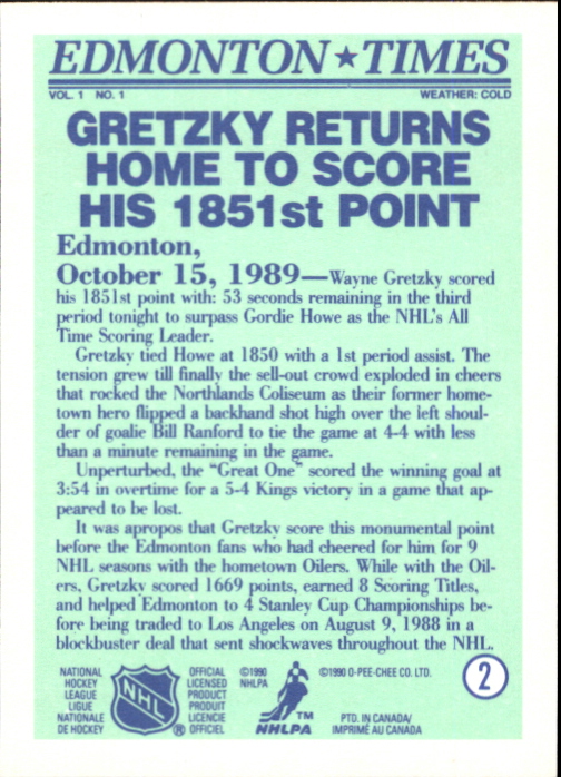 1990-91 O-Pee-Chee #2 Wayne Gretzky Oilers back image