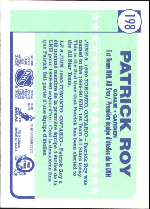 1990-91 O-Pee-Chee #198 Patrick Roy AS1 back image