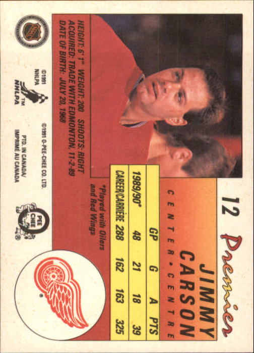 1990-91 OPC Premier #12 Jimmy Carson back image