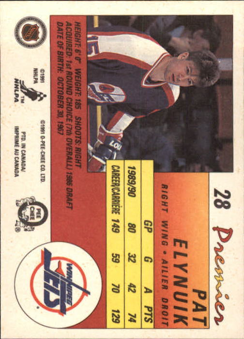 1990-91 OPC Premier #28 Pat Elynuik back image