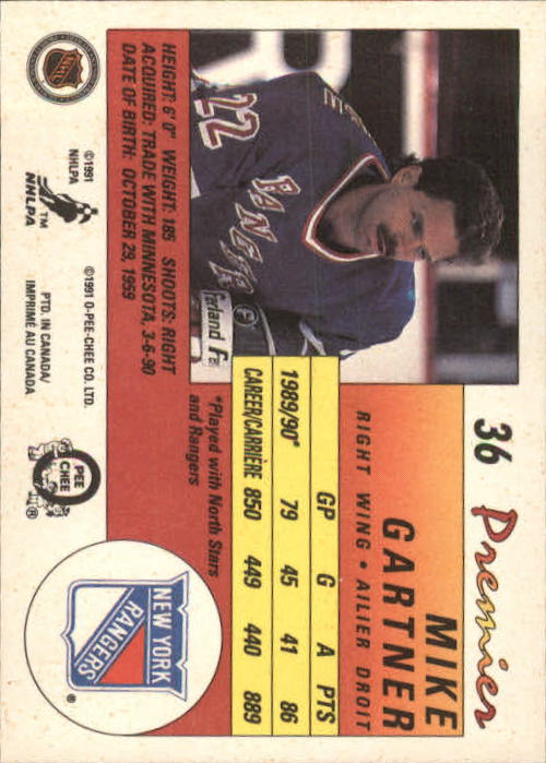 1990-91 OPC Premier #36 Mike Gartner back image