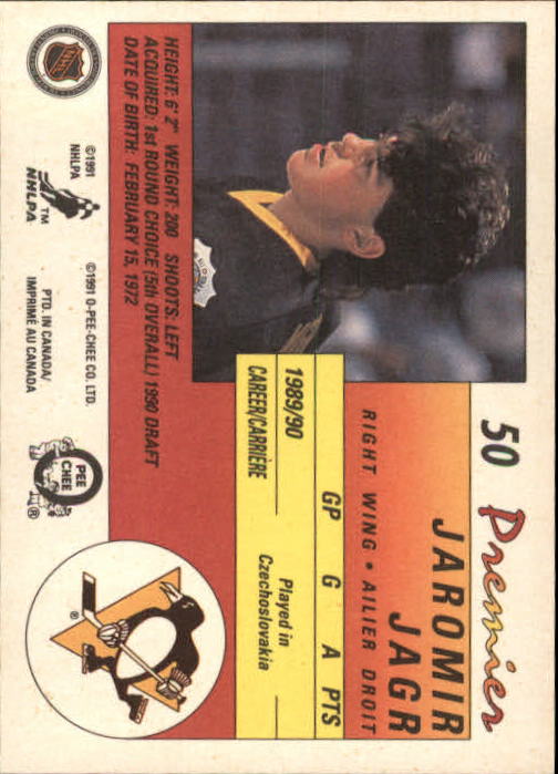 1990-91 OPC Premier #50 Jaromir Jagr RC back image