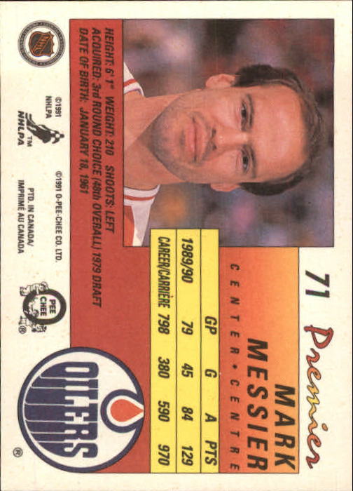 1990-91 OPC Premier #71 Mark Messier back image