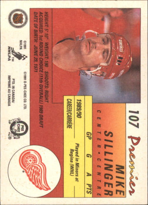 1990-91 OPC Premier #107 Mike Sillinger RC back image