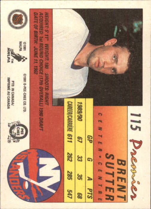 1990-91 OPC Premier #115 Brent Sutter back image