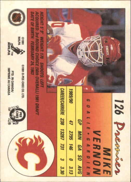 1990-91 OPC Premier #126 Mike Vernon back image