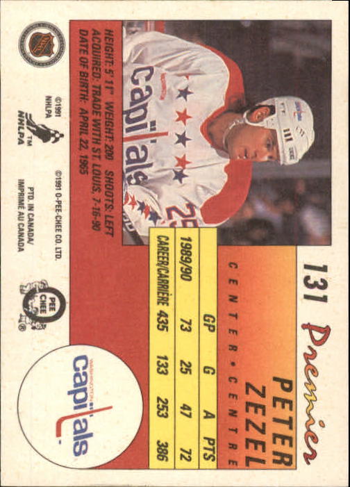 1990-91 OPC Premier #131 Peter Zezel back image