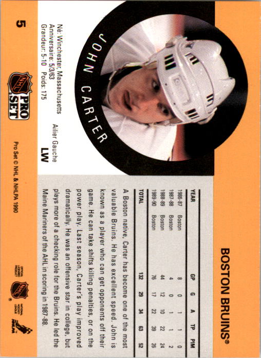 1990-91 Pro Set #5 John Carter RC back image