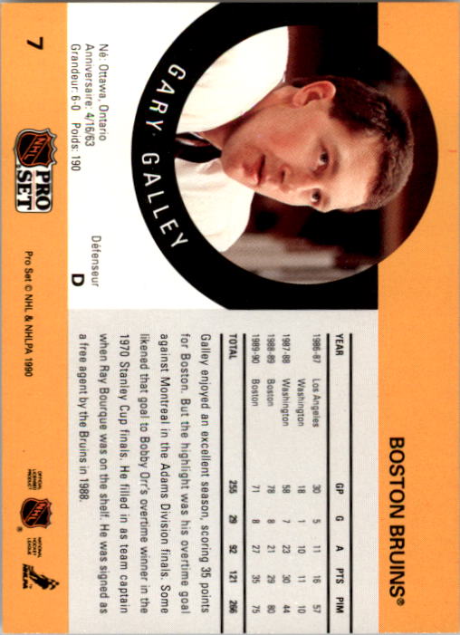 1990-91 Pro Set #7A Garry Galley ERR RC/Misspelled Gary on back back image