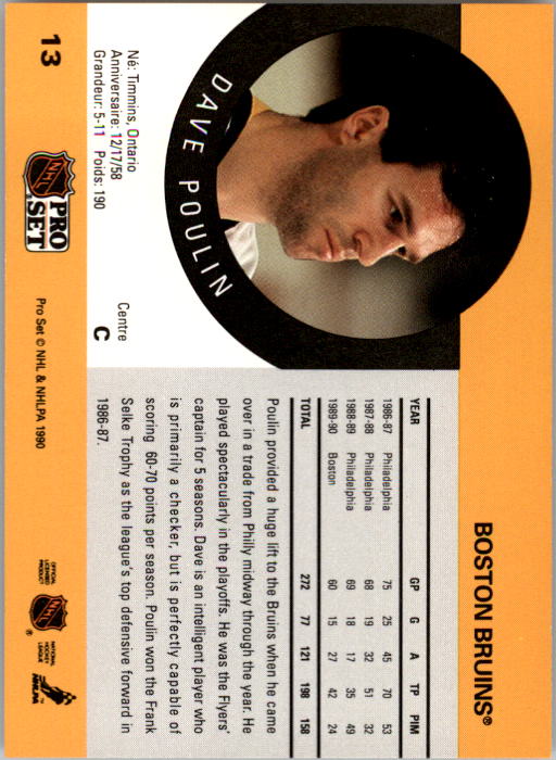1990-91 Pro Set #13 Dave Poulin UER/(Flyers' stats/missing from '89-90) back image