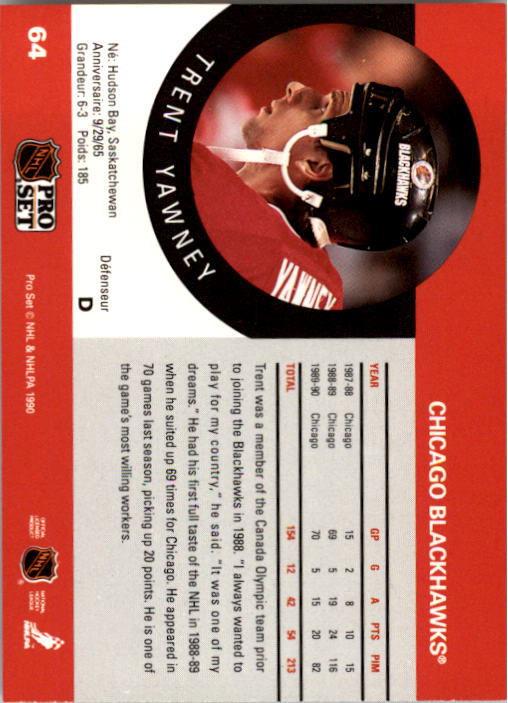1990-91 Pro Set #64 Trent Yawney back image