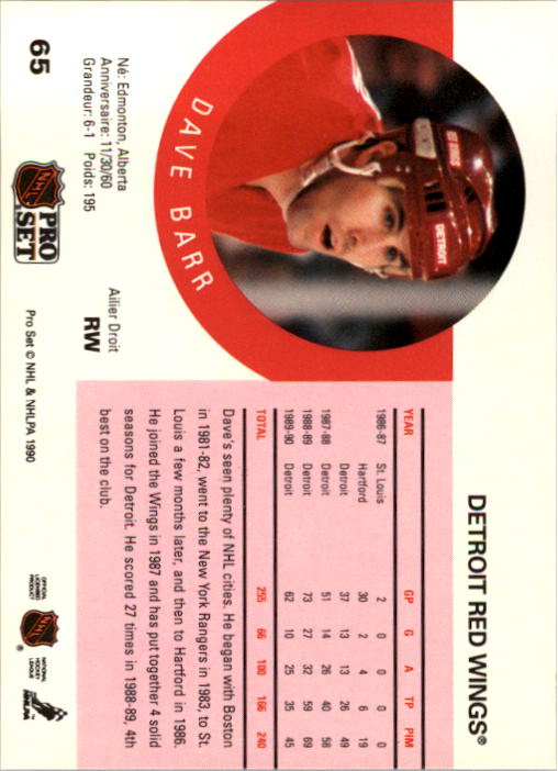 1990-91 Pro Set #65 Dave Barr back image