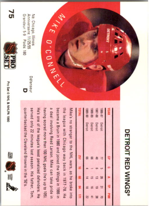 1990-91 Pro Set #75 Mike O'Connell back image