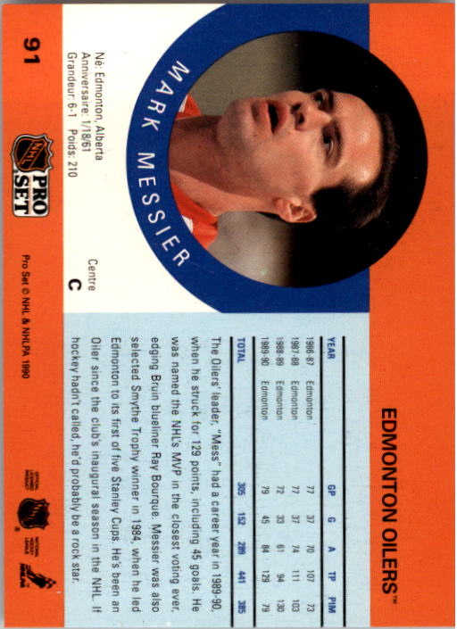 1990-91 Pro Set #91 Mark Messier back image