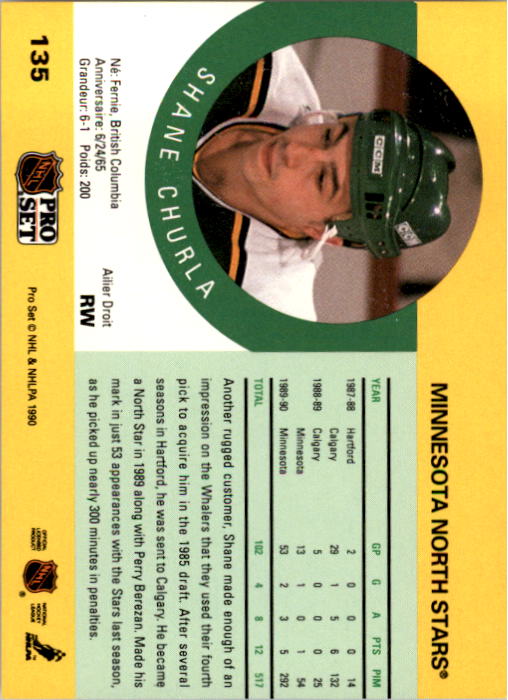 1990-91 Pro Set #135 Shane Churla RC back image