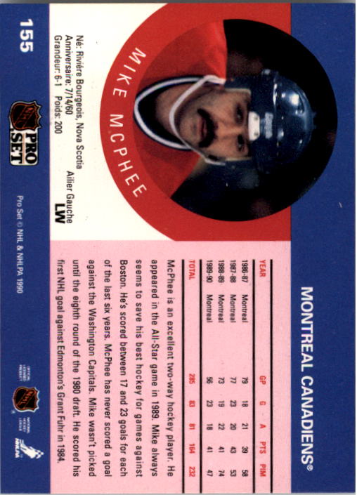 1990-91 Pro Set #155 Mike McPhee back image