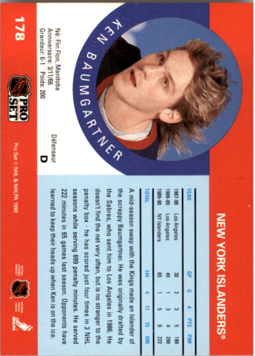 1990-91 Pro Set #178 Ken Baumgartner RC back image