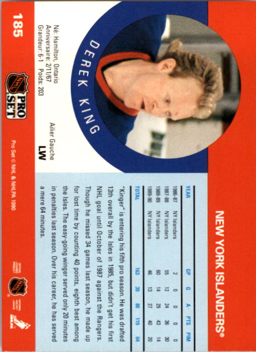 1990-91 Pro Set #185 Derek King back image