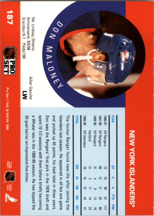 1990-91 Pro Set #187 Don Maloney back image