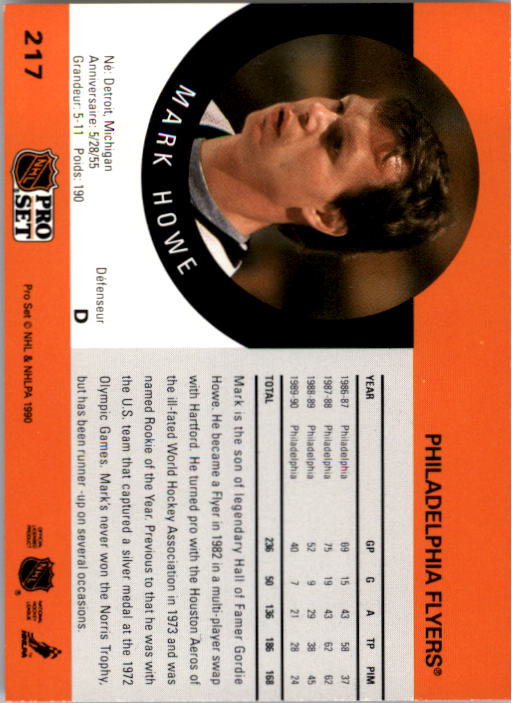 1990-91 Pro Set #217 Mark Howe back image