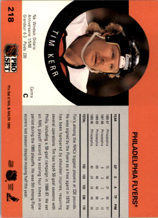 1990-91 Pro Set #218 Tim Kerr back image