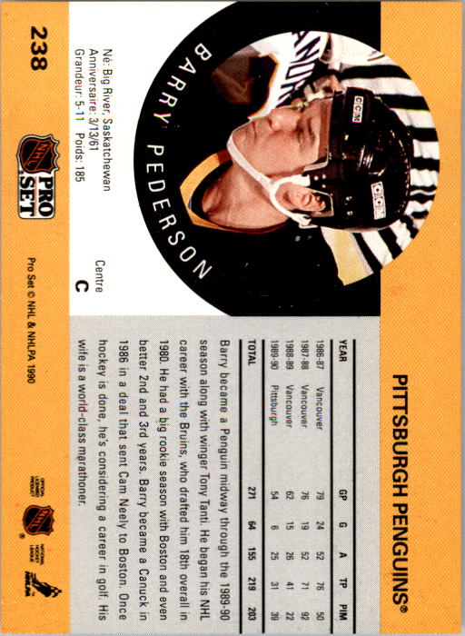 1990-91 Pro Set #238 Barry Pederson back image