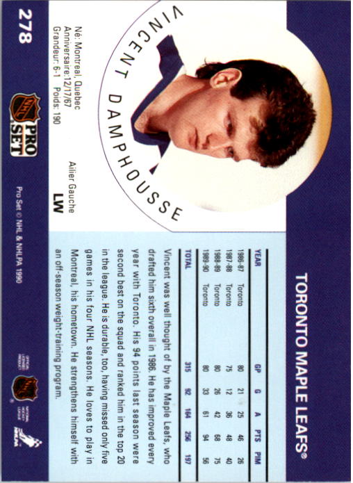 1990-91 Pro Set #278 Vincent Damphousse/(Name not listed on/one line) back image