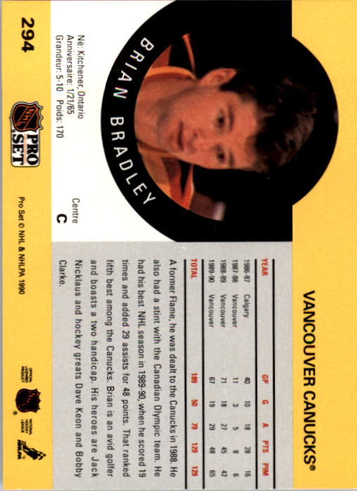1990-91 Pro Set #294 Brian Bradley back image