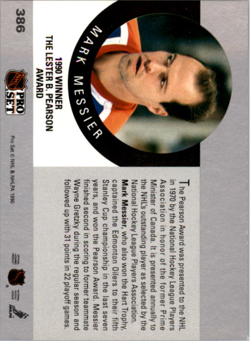 1990-91 Pro Set #386 Mark Messier Pearson back image