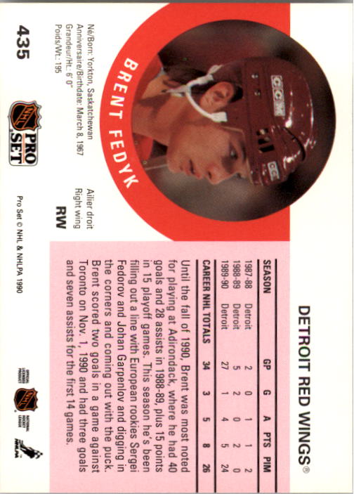1990-91 Pro Set #435 Brent Fedyk RC back image