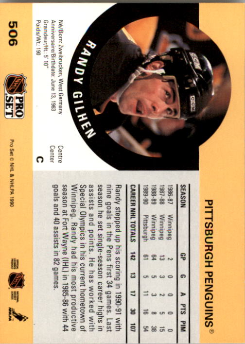 1990-91 Pro Set #506 Randy Gilhen RC back image