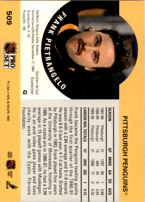 1990-91 Pro Set #509 Frank Pietrangelo RC back image