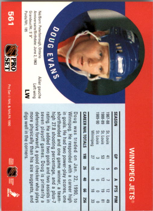 1990-91 Pro Set #561 Doug Evans RC back image