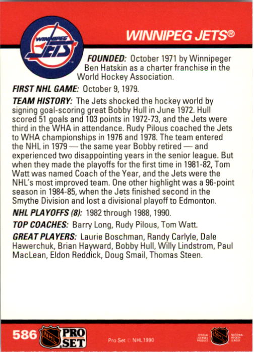 1990-91 Pro Set #586 Winnipeg Jets Logo back image