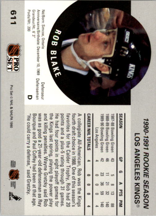 1990-91 Pro Set #611 Rob Blake RC back image