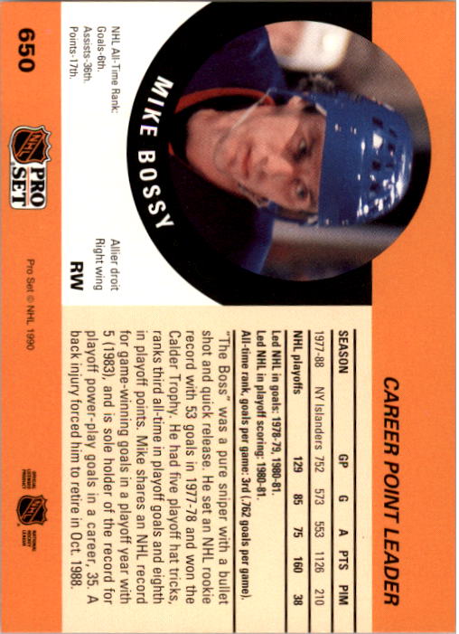 1990-91 Pro Set #650 Mike Bossy CPL back image