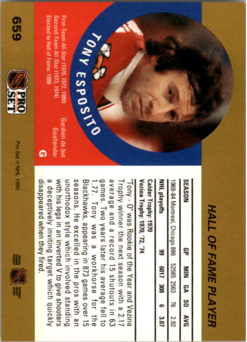 1990-91 Pro Set #659 Tony Esposito HOF back image