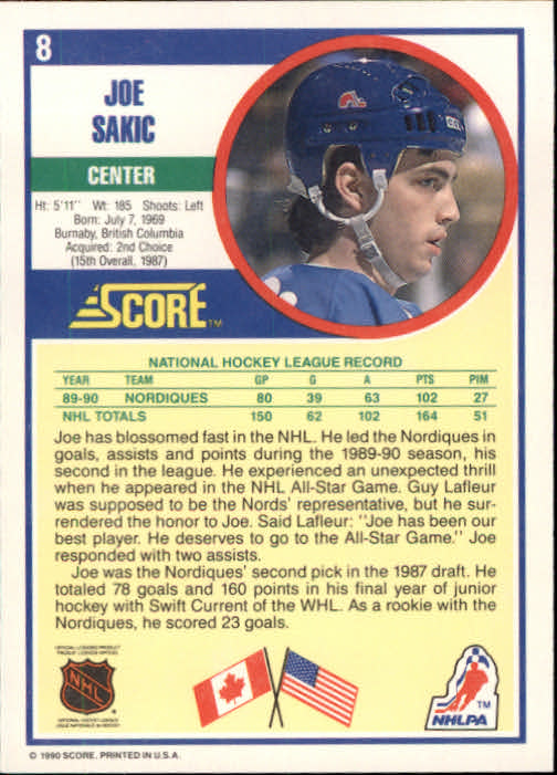 1990-91 Score #8 Joe Sakic back image