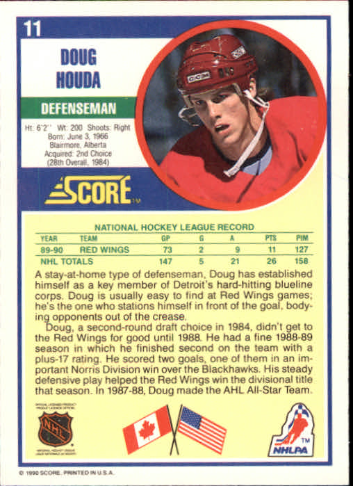 1990-91 Score #11 Doug Houda RC back image