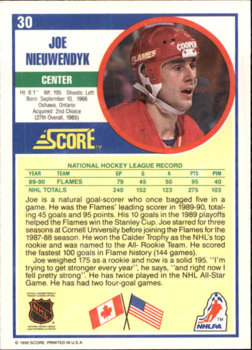 1990-91 Score #30A Joe Nieuwendyk ERR/(Text reads 