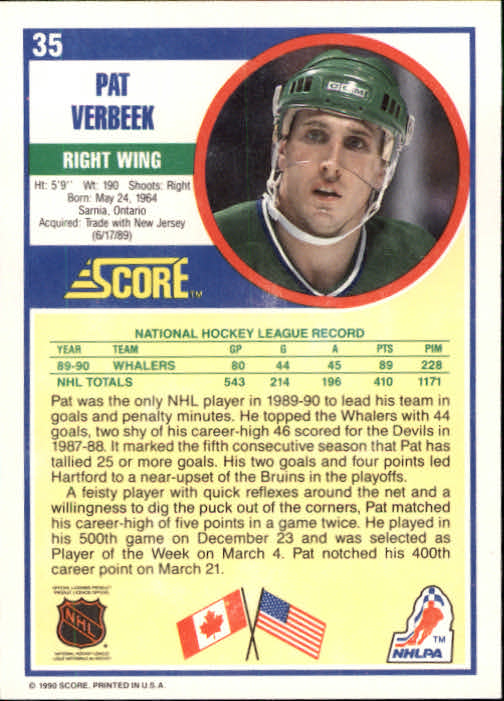 1990-91 Score #35 Pat Verbeek back image