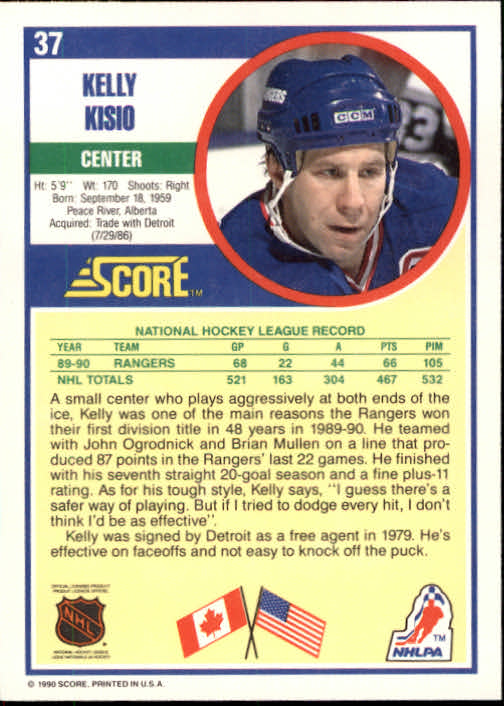 1990-91 Score #37 Kelly Kisio back image