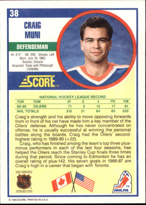 1990-91 Score #38 Craig Muni back image