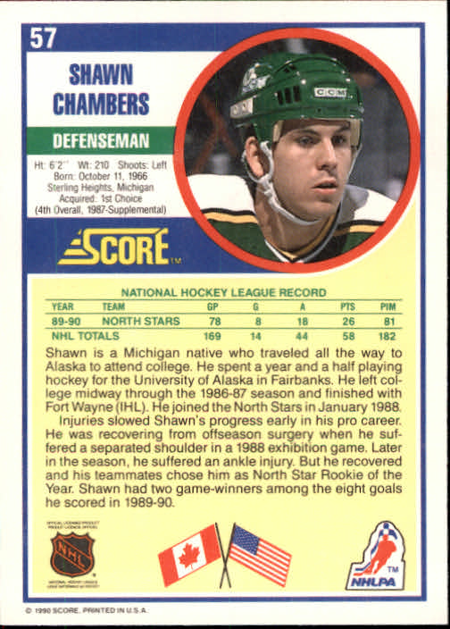 1990-91 Score #57 Shawn Chambers back image