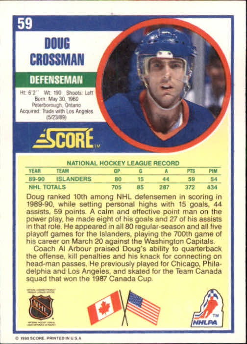 1990-91 Score #59 Doug Crossman back image