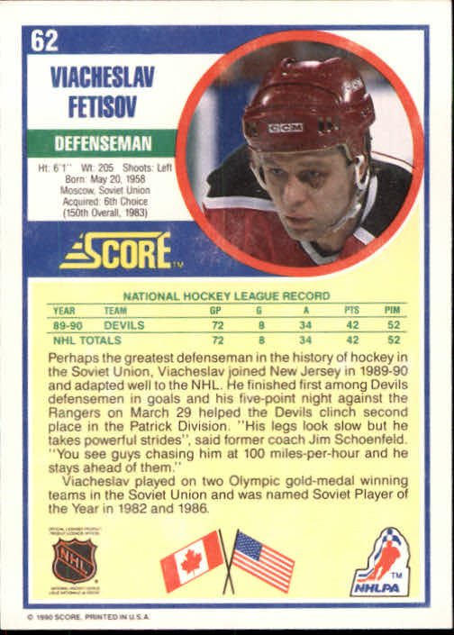 1990-91 Score #62 Slava Fetisov RC back image