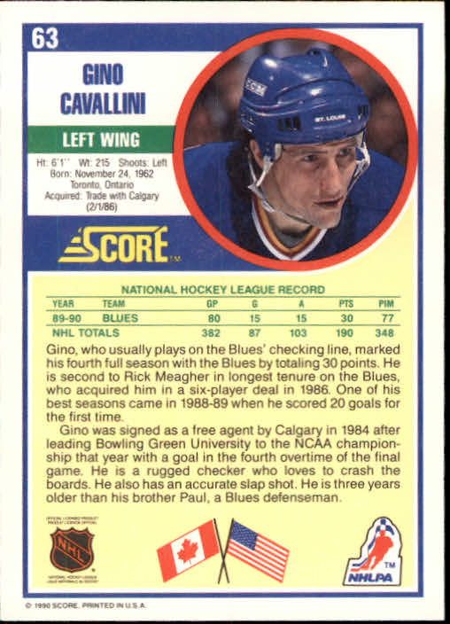 1990-91 Score #63 Gino Cavallini back image