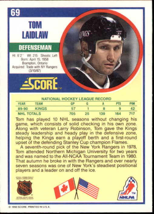 1990-91 Score #69 Tom Laidlaw back image